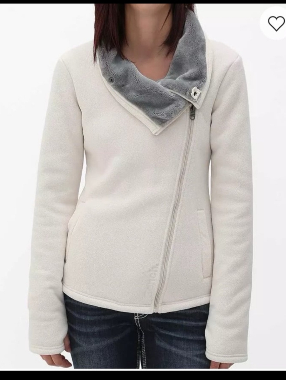 BENCH Jacket Womens M Asymmetrical Full Zip Fleece Lined Activewear White